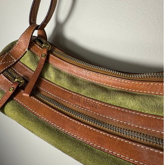 Vintage Kate Spade Green Suede Leather Shoulder Bag - Picture 2 of 12